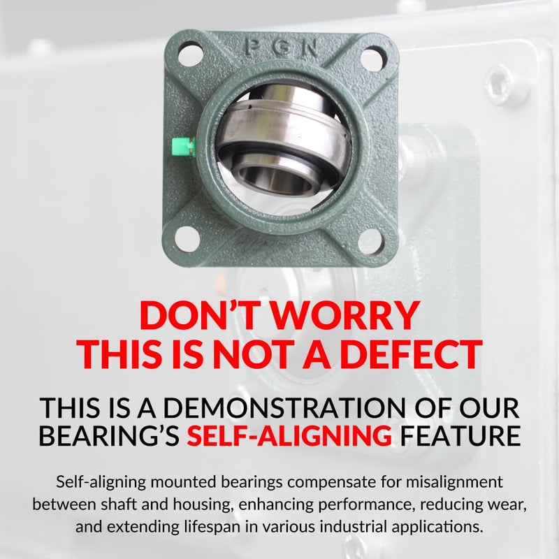 PGN Bearings محمل كتلة الوسادة PGN UCF201-8 - حزمة مكونة من 4 محامل كتلة وسادة مثبتة على شفة مربعة - محامل فولاذية من الكروم مع تجويف 1/2 بوصة - محاذاة ذاتية - Image 5